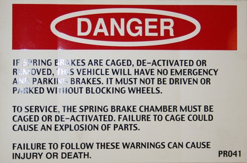 Danger Spring Brake Caged Sticker Benlee Roll Off Parts